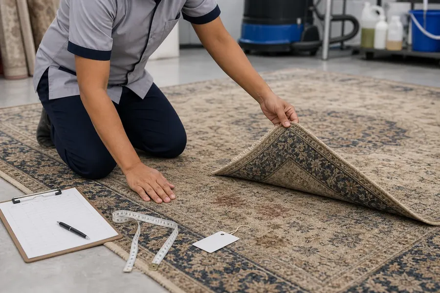 Carpet inspected before washing at Madras Ironing Company Chennai