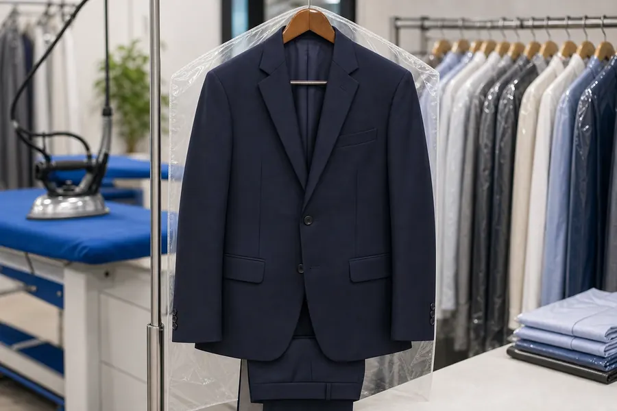 Finished suit after cleaning at Madras Ironing Company Chennai