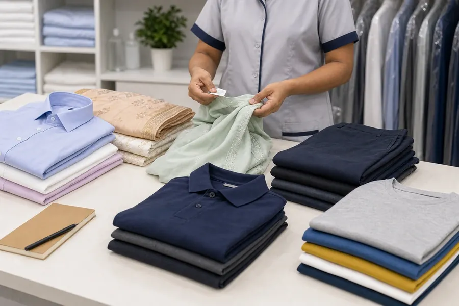 Garments sorted for laundry and dry cleaning at Madras Ironing Company Chennai