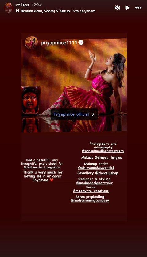 Madras Ironing Company credited for saree pre-pleating support in Priya Prince photoshoot